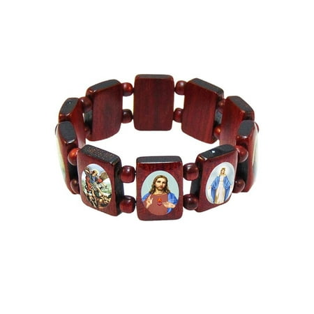 Elasticated Wooden Catholic Saints Bracelet Images Of Mary Elasticated Wooden Catholic Saints Bracelet Images Of Mary And 2 5 Inch