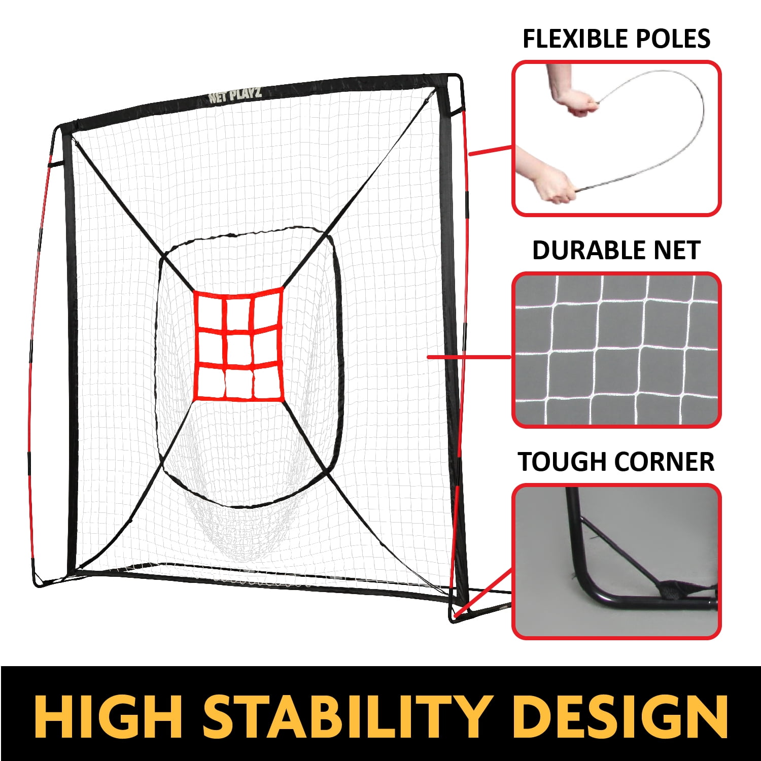 7' x 7' Baseball & Softball Practice Hitting & Pitching Net similar to Bow Frame, Great for All Skill Levels