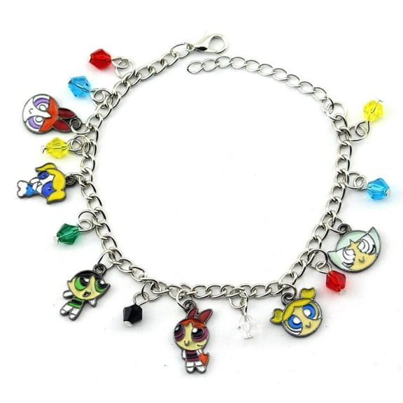 Powerpuff Characters Silvertone Metal Novelty Charm Bracelet
