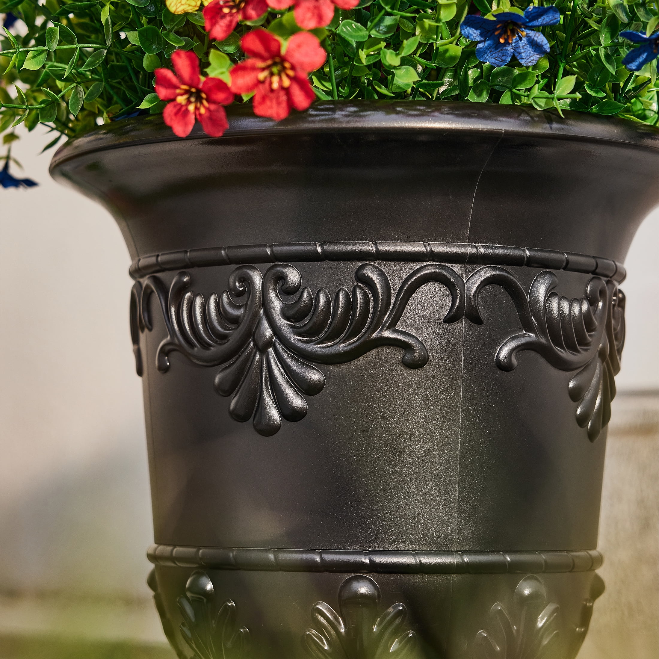 DR.Planzen 16 x 12 Inches Classic Urn Planter, Plastic Flower Pots for Indoor & Outdoor Use, Lightweight Planters for Garden, Patio, Porch, Wedding & Event Decor