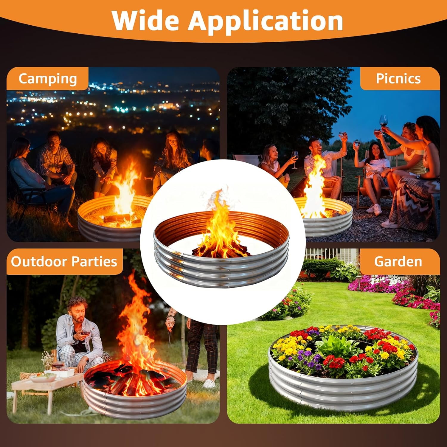 XYJBHB 5FT Diameter Camp Fire Ring Pit, Heavy Duty Galvanized Steel Fire Pit, Outdoor Steel Fire Pit Silver for Backyard, Camping, Bonfire