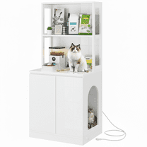 Dextrus Cat Litter Box Enclosure with Charging Station, Hidden Cat Furniture for Living Room, White