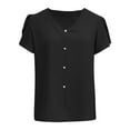 thumbnail image 4 of Women Fashion Solid V Neck Short Sleeve Shirt Chiffon Shirt Casual Pearl Top Athletic Top Top Women Loose Casual Short Sleeve Extra Large Women Long Sleeve Undershirt for Women Striped Short Sleeve, 4 of 4