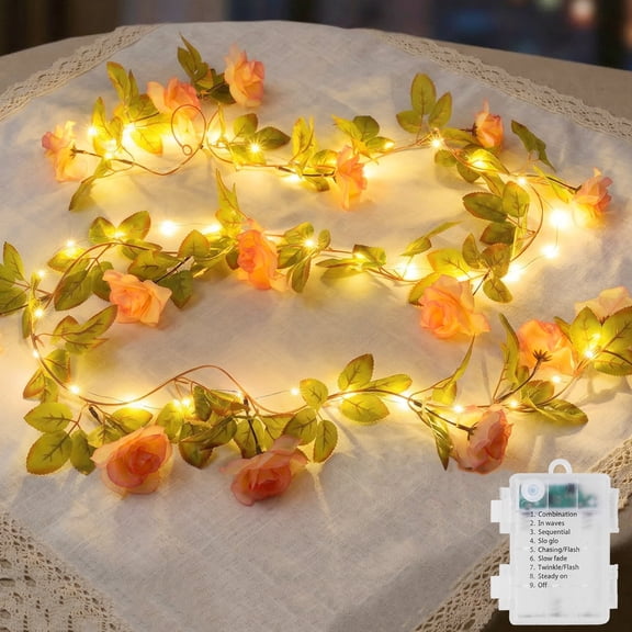 Ninonly Rose Fairy Lights, 7.2FT 40 LED Pink Artificial Flower Garland with Lights, 8 Lighting Modes Garden, Battery Operated  Decoration for Wedding Party  Balcony Room