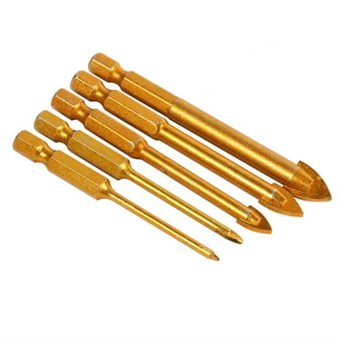 Ceramic & Glass Drill Bit Set, 5PCS, 1/4" Hex Shank, Titanium Coated for Power Tools