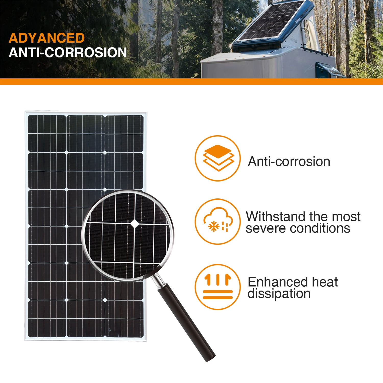 100 Watt Glass Solar Panel 12V/24V Monocrystalline Cell High Efficiency Modules Photovoltaic Chargers Home Camping RV Batterie Boat Caravan and Other Off-Grid Application Solar Panel