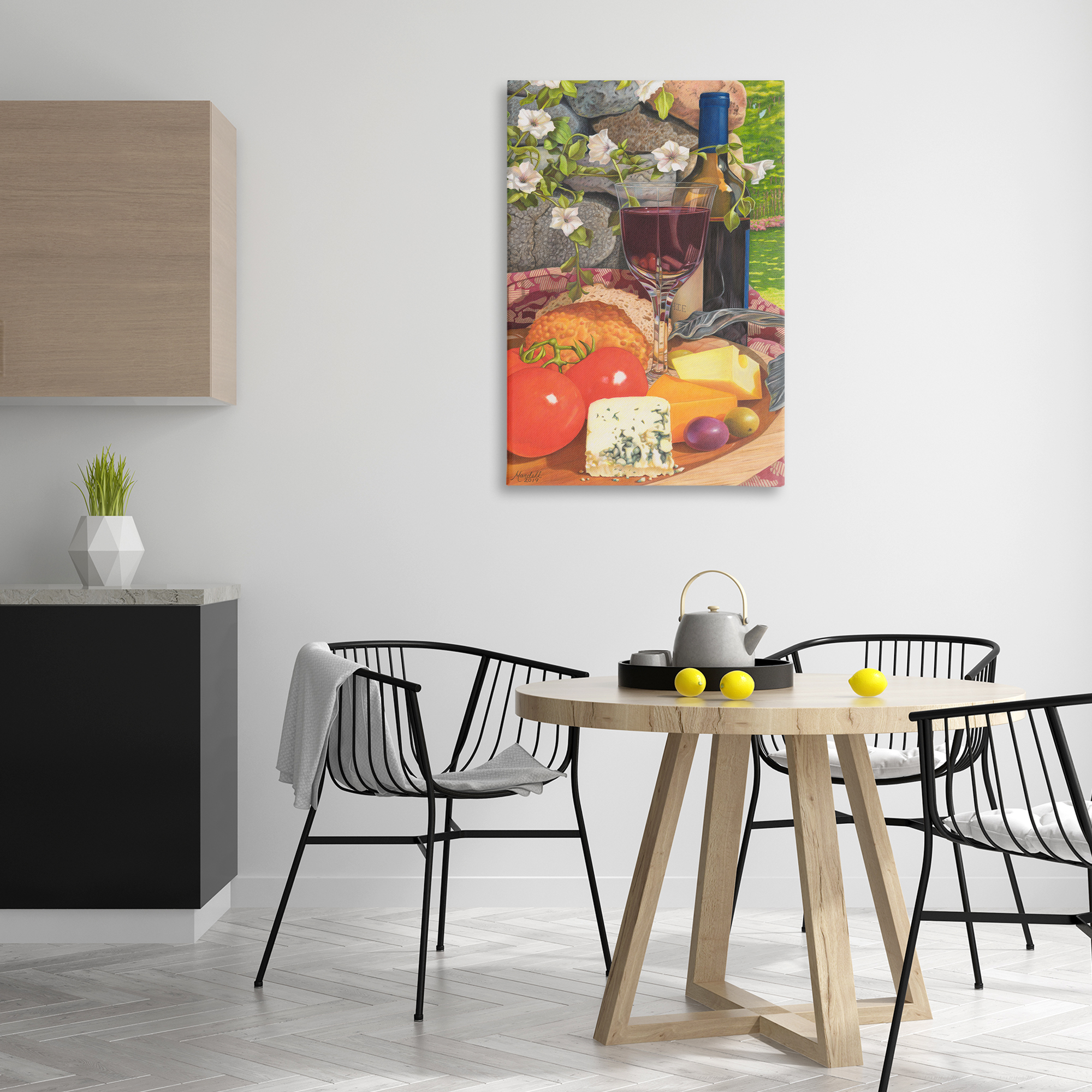 Stupell Industries Wine & Cheese Plate Food & Beverage Painting Gallery Wrapped Canvas Art Print Wall Art, 24 x 36