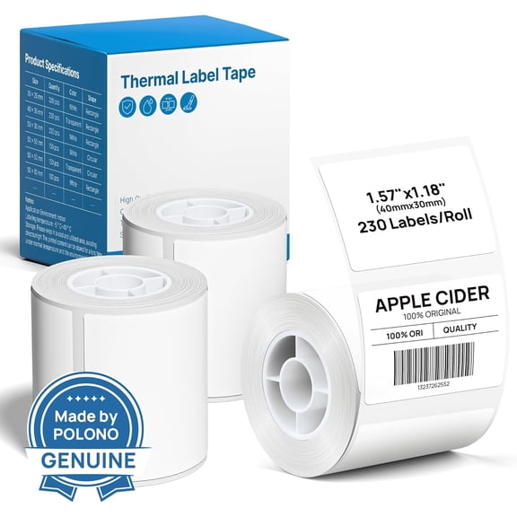 Thermal Labels for PM220S Label Makers, 1.57"x1.18" (40x30mm) Thermal Label, Waterproof, Multi-Purpose Self-Adhesive Labels for Small Bussiness, Office, School, 230 Labels/Roll, 3 Roll (White)