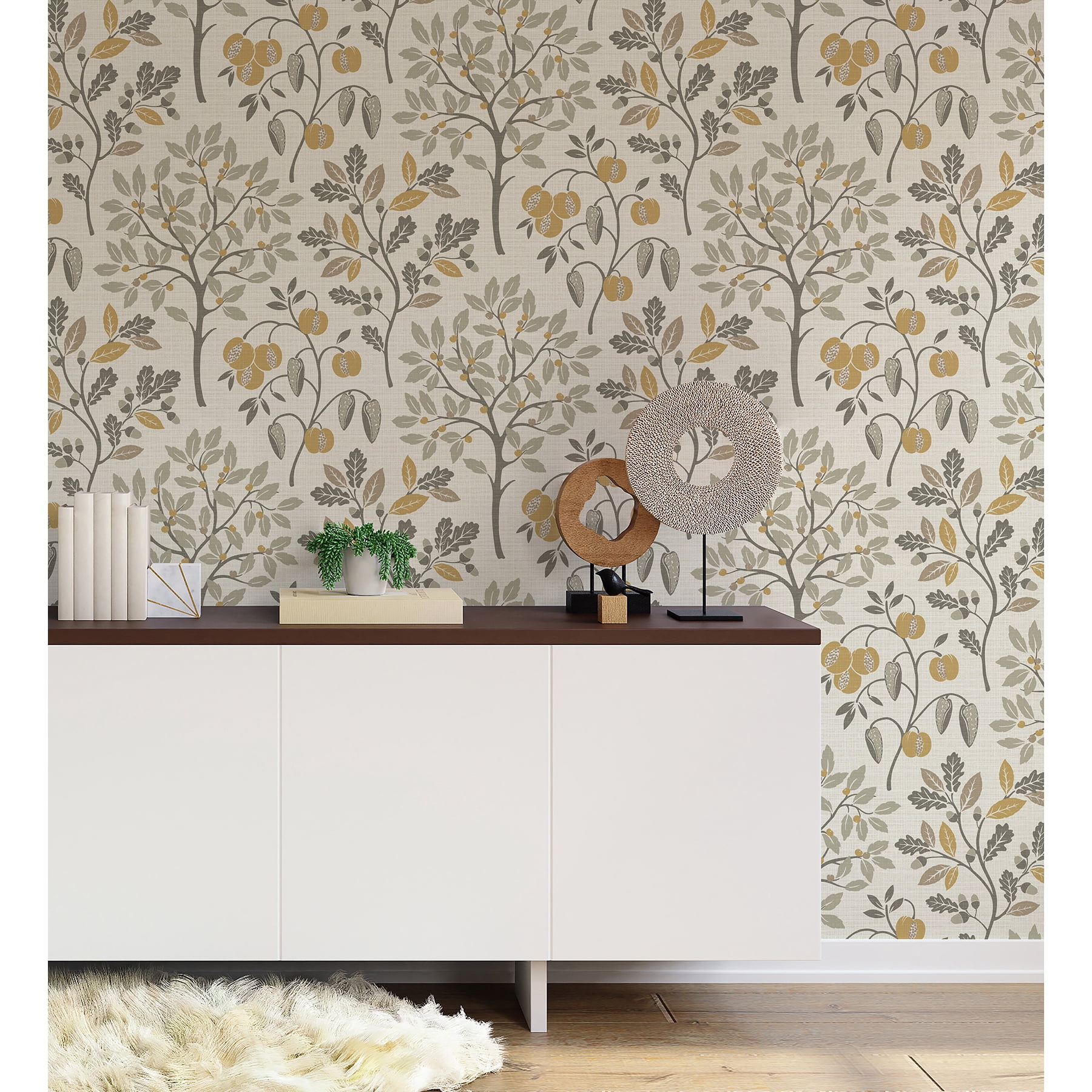 Fine Decor Rowan Natural Autumn Trees Wallpaper, 20.5-in by 33-ft