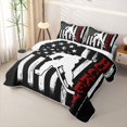 thumbnail image 3 of Feelyou Patriotic Ice Hockey Quilt King for Boys, Vintage USA Flag Sport King Coverlet Set, Black White Red, 3pcs, 3 of 7
