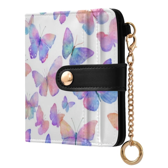 Qxltty Colorful Butterflies Ladies Wallet Rfid Slim Thin Compact Credit Card Women Wallet Zipper Coin Pocket and ID Window for Female Gifts
