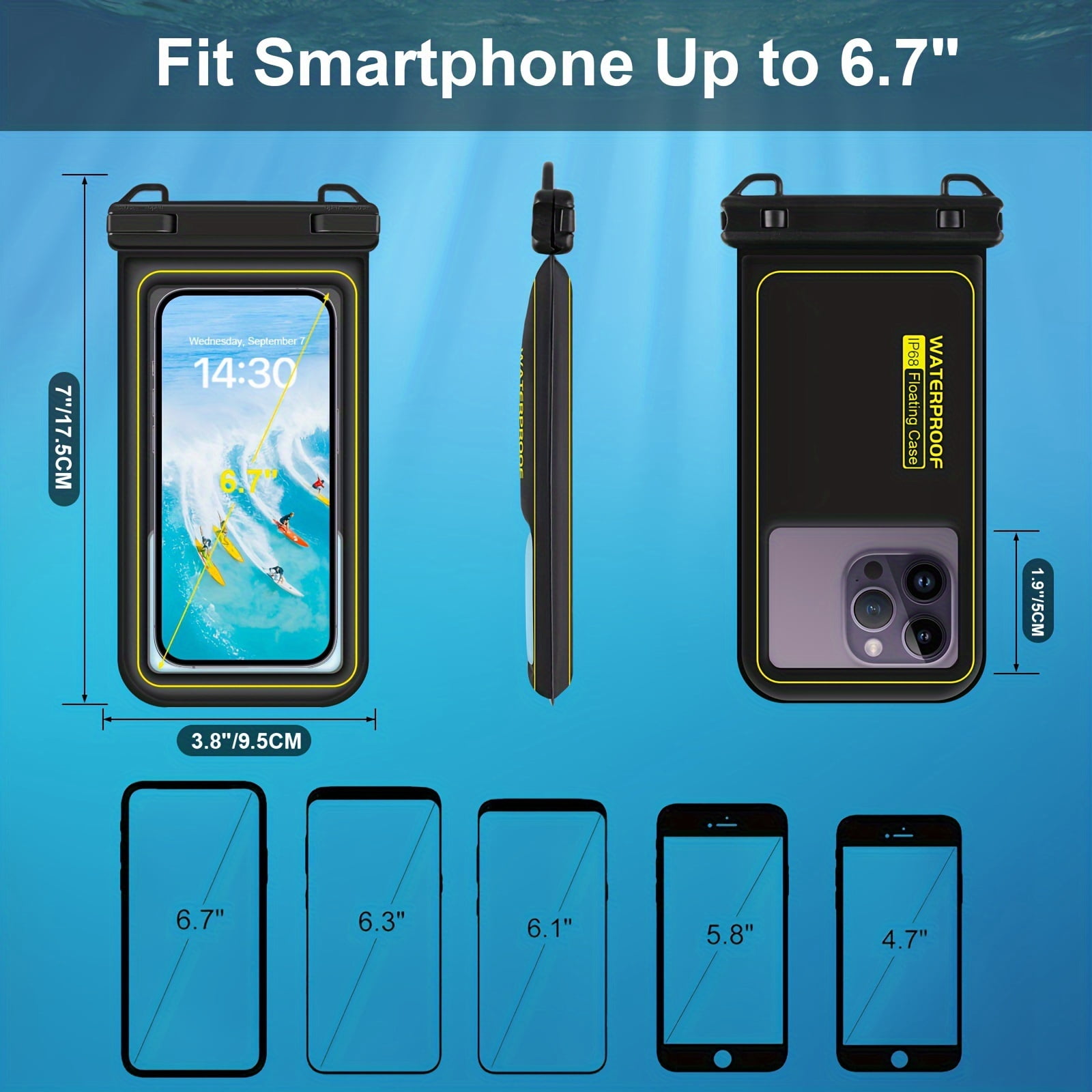 Mobile Phone Floating Waterproof Bag, Universal Mobile Phone Bag Sponge Floating Waterproof Bag Swimming Rafting Beach Outdoor Drying Bag Suitable for iPhone 15 Pro Max 14 13 for SamSung,Max 6.7"