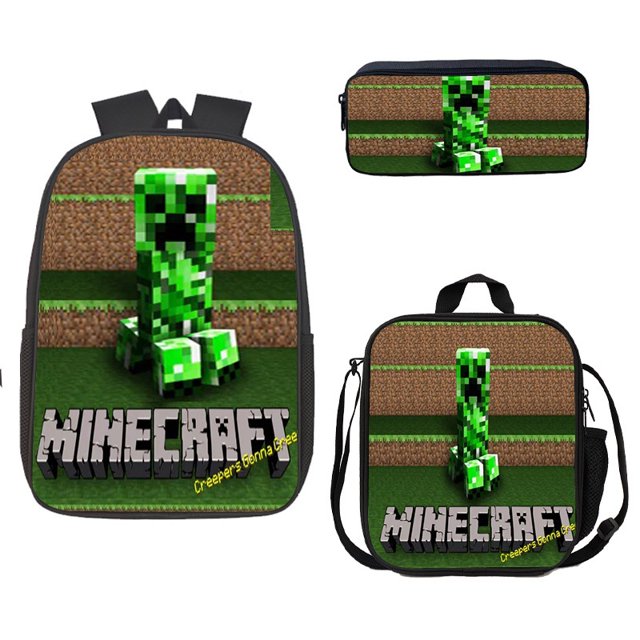3pcs juego de cubo mundo impreso estudiante mochilas escolares para niños conjunto de tres piezas caja de papelería bolsa de comida mochila de dibujos animados de gran capacidad bolsa de almuerzo caja