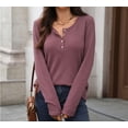 thumbnail image 3 of Women’s Long-Sleeve Henley Top Soft Knit Button Pullover Casual Loose Fit Neck Lightweight Tunic Blouse Basic Tees Fall Sweaters, 3 of 7