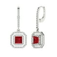 thumbnail image 2 of 2.82 Ct Princess Cut Halo Drop Dangle Pink Tourmaline 14K White Solid Solid Gold Everyday Dainty Earrings Lever Back, 2 of 7