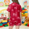 thumbnail image 6 of Kids Girls 67 Pajama Button Short Sleeve Shorts Two Piece Silk Sleepwear Children Valentine's Day Nightwear Outfit for Kids Cozy Loungewear, 6 of 6