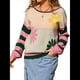thumbnail image 2 of Suéter de Punto de Larga para Mujer, Otoño-Invierno, Moda Floral, Rayas, Cuello Redondo, Tops Tipo Jersey Verde XL, 2 of 10