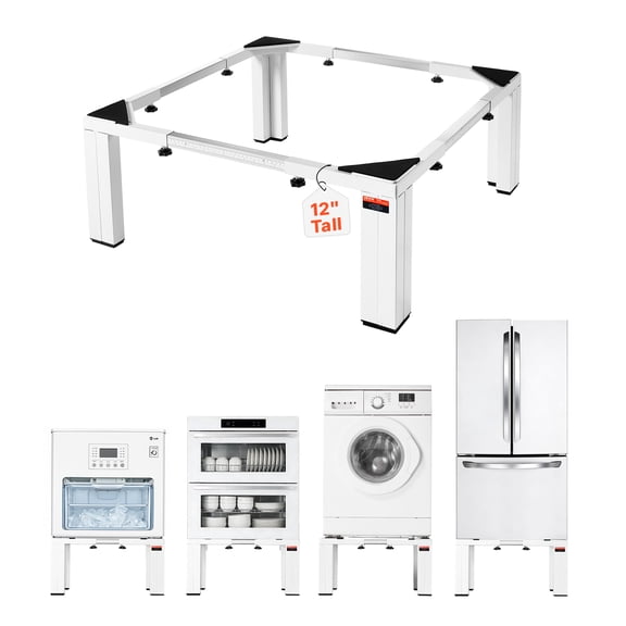 VEVOR Laundry Pedestal, 12 in Height, Washer and Dryer Pedestals with 1200 lbs Weight Load Capacity, 18.7-31 in Adjustable, Non-Slip Feet, Heavy-duty Steel Washing Machine Stand Universal Fit, White