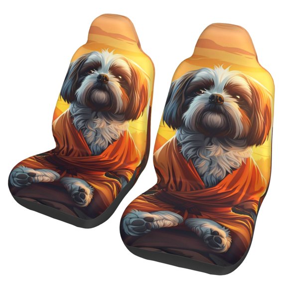 Xecao Cartoon Puppy Sunset Print Car Seat Cover in That Fits Most Cars, Vans, SUVs, and Trucks.