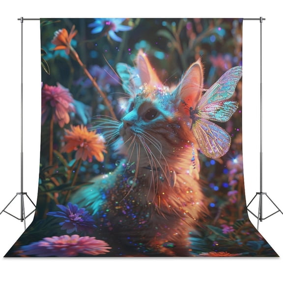 Crystal Cat Spring Wall Backdrop Background Floral Backdrops 5x7FT