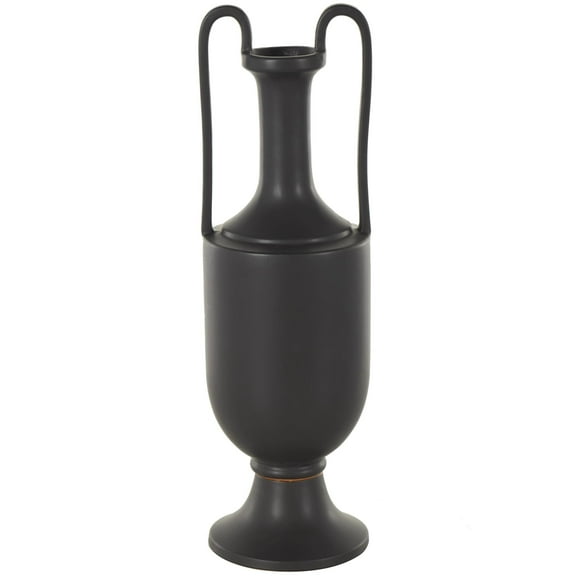 DecMode 20" Fluted Urn Shaped Black Ceramic Vase with Arch Handles