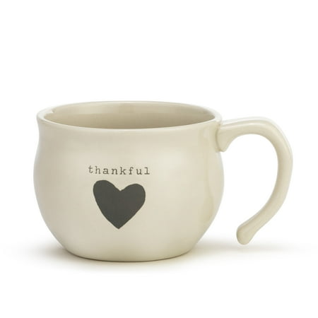 

DEMDACO Thankful Heart Classic Cream 16 Ounce Stoneware Handled Soup Mug Bowl