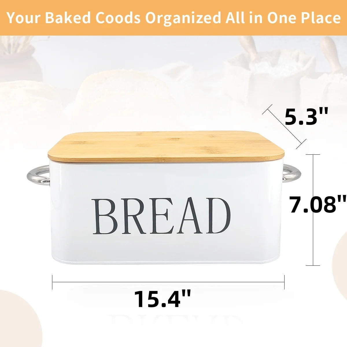 TEAFIRST Large Bread Box, Bread Box Storage with Cutting Board Lid for Kitchen Counters Metal White