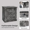 thumbnail image 4 of wow97e Farmhouse 3-Drawer Nightstand Set of 2 with Charging Station, Wood End Table with Roman Column for Bedroom, Light Grey, 4 of 7