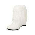 thumbnail image 2 of Bnwani Boots for Women Winter Fashion Toe Zipper Flat Ankle Casual Solid Boot White Size 6, 2 of 3