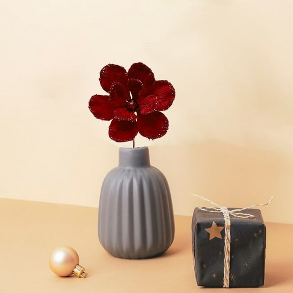 10 Inch Sparkling Burgundy Christmas Flower with Glitter, Artificial Poinsettia Floral Arrangement for Holiday Home Decor, Party Wedding Decorations Wine