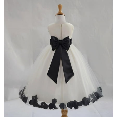 Ekidsbridal Satin Ivory Black Tulle Petal Christmas Party Bridesmaid Recital Easter Holiday Wedding Pageant Communion Princess Birthday Clothing Baptism 302T size 6-9 month Flower Girl Dress