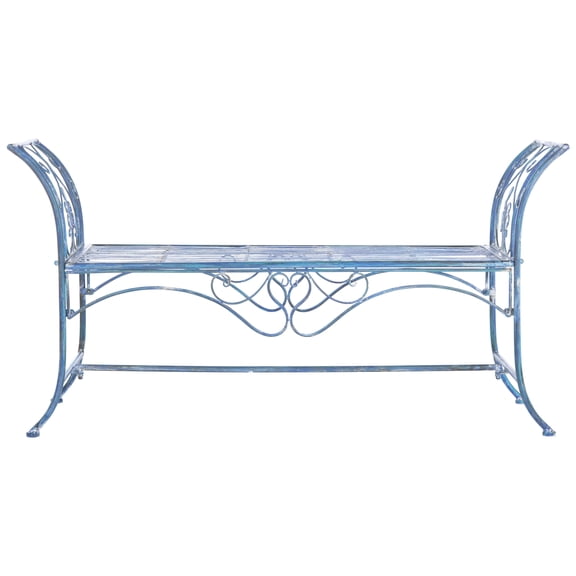 SAFAVIEH Adina Outdoor Patio Wrought Iron Garden Bench, Antique Blue