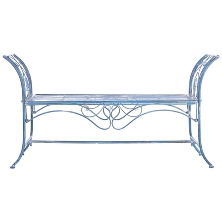 SAFAVIEH Adina Outdoor Patio Wrought Iron Garden Bench, Antique Blue