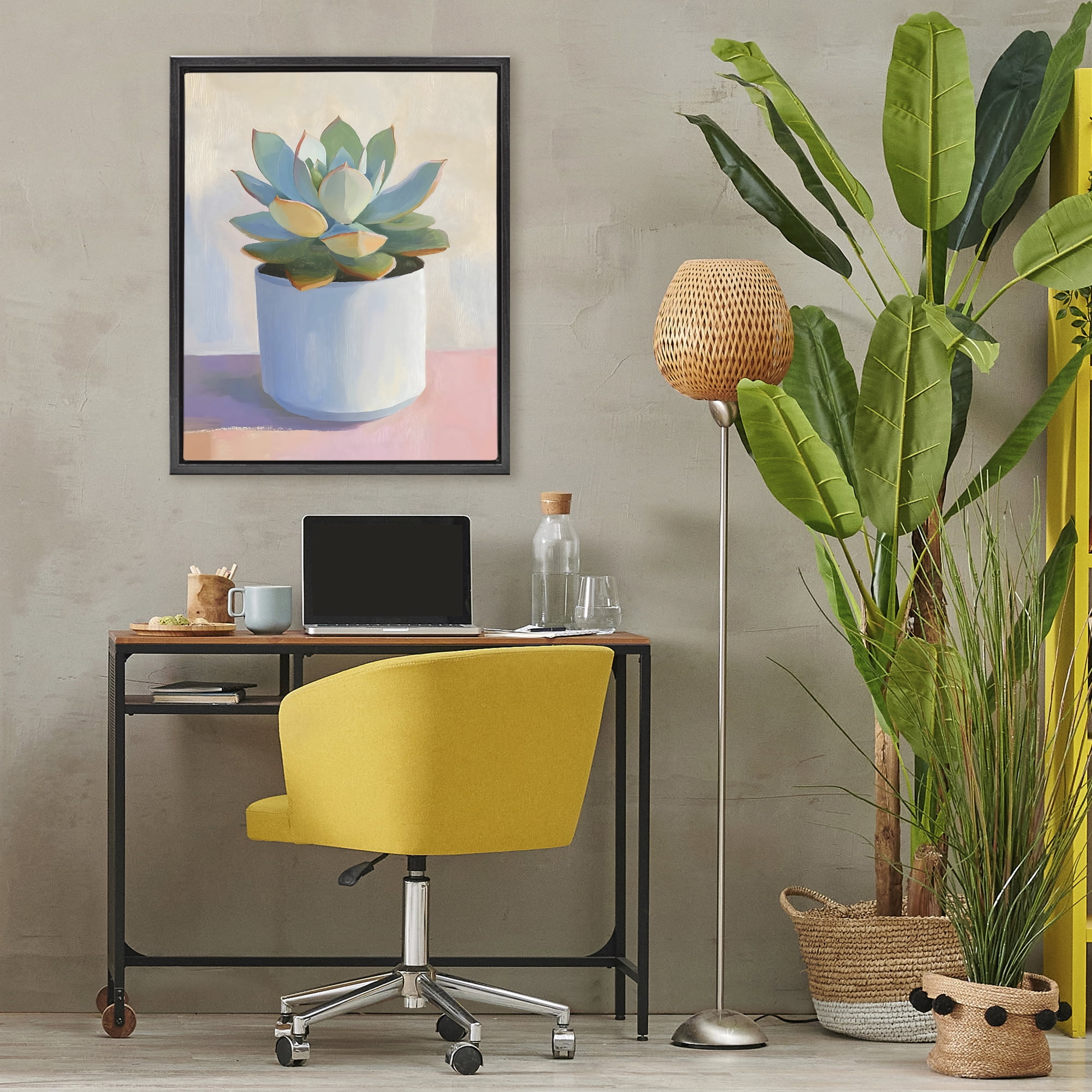 Stupell Industries Succulent Plant in White Pot Black Framed Floater Canvas Wall Art, design by The Prints Vibe