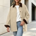 thumbnail image 6 of Women's Solid Color Lapel Collar Corduroy Mid Length Jacket Long Sleeve Button‑Front Casual Shacket Coat with Pockets, Loose Fit Fall Winter Outerwear Top Khaki, 6 of 9