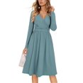 thumbnail image 1 of Vestido OUGES para mujer, cuello en V, cuello en V, casual, de trabajo, con bolsillos, 1 of 7