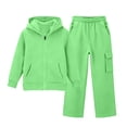 thumbnail image 3 of Glisme Girls Outfit Set Solid Color Zip Long Sleeve Hooded Tops With Pocket Pants Outfit Quick Dry Girls Set Size 11-12 Years Green, 3 of 5