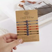 EOEMY 6Pcs Lucky Turkish Evil Eye Bracelet Kabbalah Amulet 7 Knots Rope Wholesale Gift-Red Black Blue