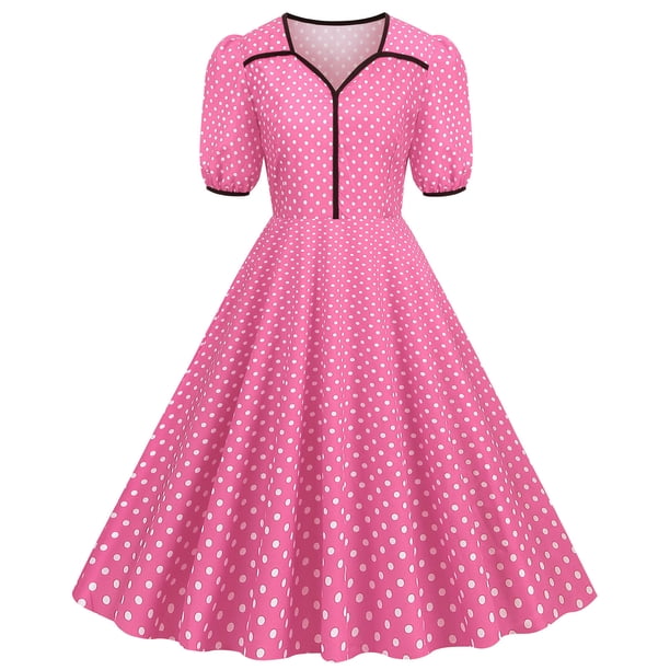 WILLBEST Vestidos para Mujer Verano Vestido Informal de Lunares de Manga Corta de Los Años 50 para Fiesta de Noche y Graduación Vestidos para Mujer Extra Grande