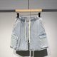 thumbnail image 4 of Pantalones cortos cargo de denim para hombre - 5 pulgadas - Acabado lavado - Transpirables - Versátiles - Ropa informal y para actividades al aire libre en verano, 4 of 4