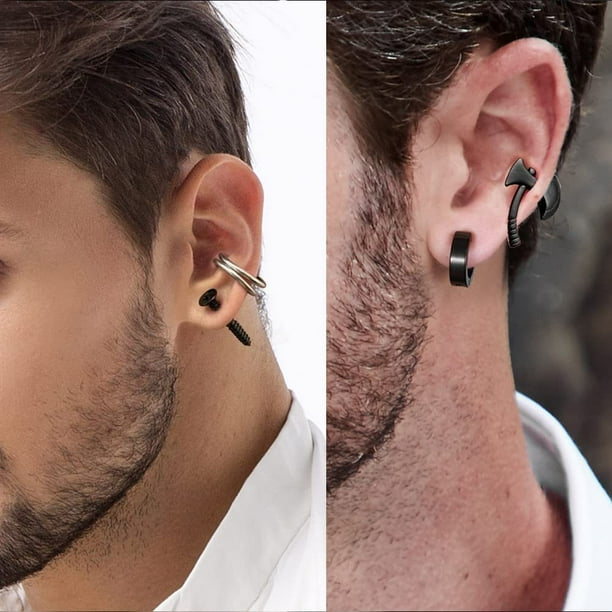 Set Aretes Unisex Pendientes Para Hombres - 20 Pares De Aros Negros De Acero Inoxidable, Estilo Punk, Hipoalergénicos Aretes Colgantes Cruz