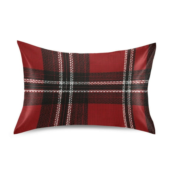 Red Black Tartan Plaids Fabric Texture Satin Pillowcase Envelope Design Pillow Covers 1 Pack Standard Size 20" x 26"