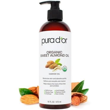 PURA D'OR Organic Sweet Almond Oil 16 FL Oz