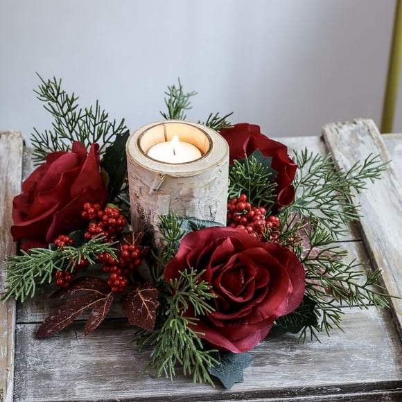 Candelabro navideño de frutos rojos,vela de escritorio,aromaterapia,corona pequeña,adorno navideño