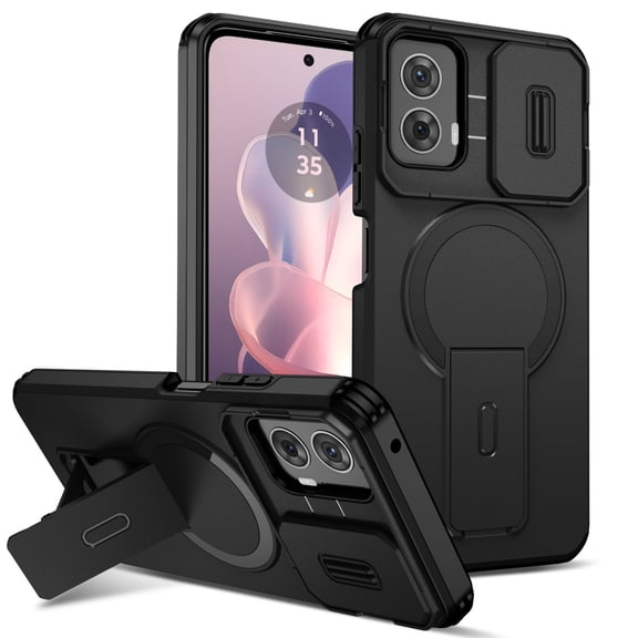 SELOZKE Compatible with Motorola Moto G Power 2024 Black Phone Holder, Magnetic Protective Phone Case