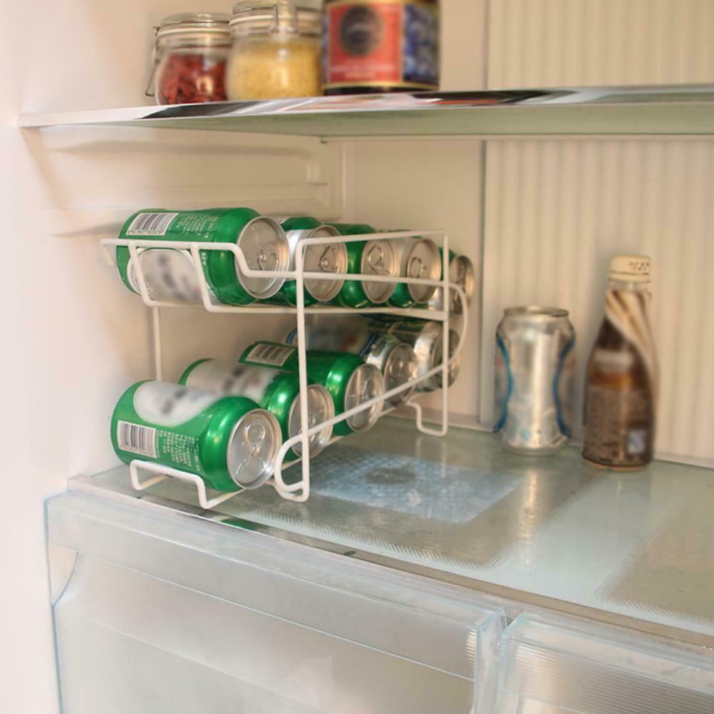 LNKOO Fridge Storage Rack, Double-Layer Can Soda Storage Rack Shelf Fridge Organizer Kitchen Drink Holder Rolling Design, Can Organizer White
