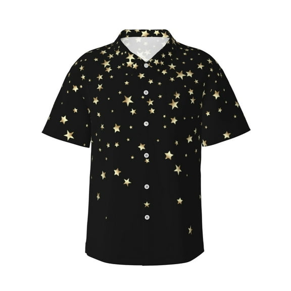 Balery Star Silver Glitter Print Men's Hawaiian Shirts Short Sleeve Beach Shirt Relaxed Fit Vacation Button Down Shirts-3X-Large