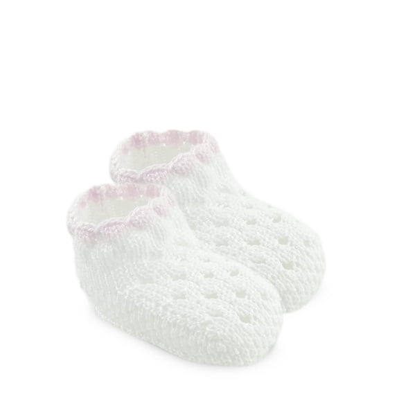 Jefferies Socks Newborn Baby Girls Hand Crochet Pointelle Bubble Crib Shoe Booties 1 Pair