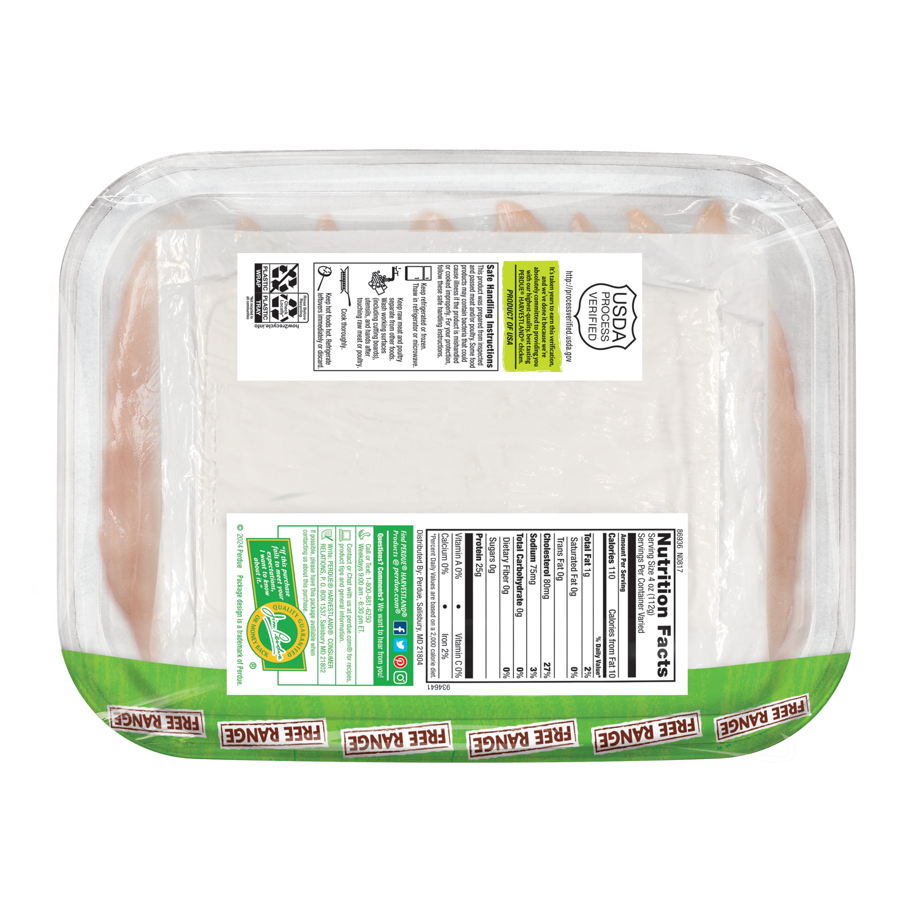 Perdue Harvestland, Free Range, Fresh Chicken Breast Tenderloin Pieces 0.60-2.20 lb. Tray