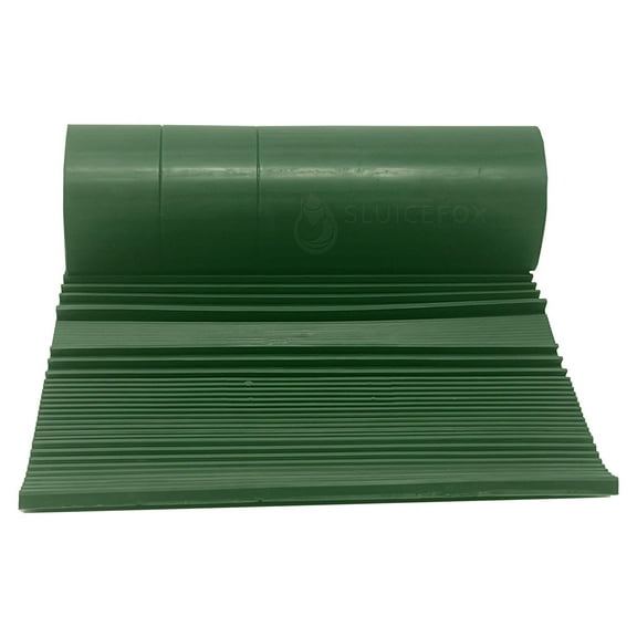 Sluice Fox Sluice box matting with rubber riffles; gold sluice mat for sluice box; gold prospecting supplies;10 X 27 inch cut to fit, green color with multiple aggressive rib patterns